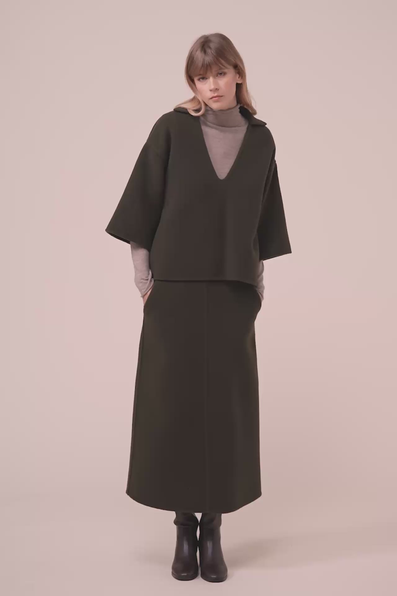 Teresa blusa in lana e cashmere - DARKOLIVEGREEN