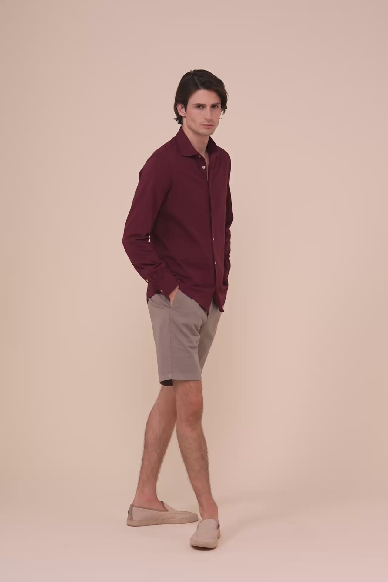 Steve Piquet Cotton Long Sleeve Shirt - MERLOT