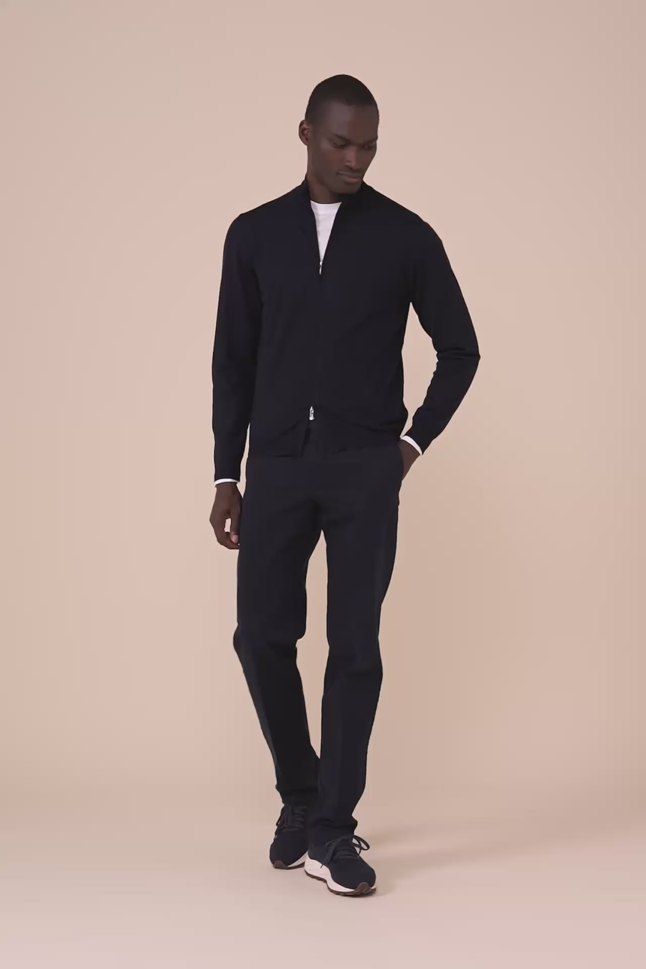 Favonio Superfine Wool Full-zip Sweater in iconic colors - MIDNIGHTBLUE