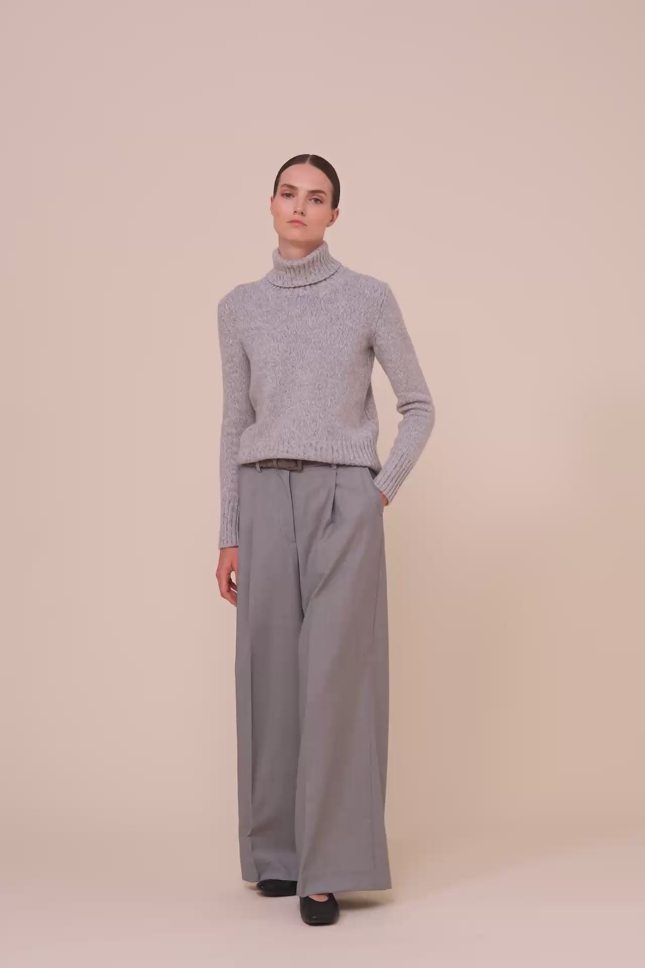 Carlo Fresh Wool Wide-Leg Pants - GRAY
