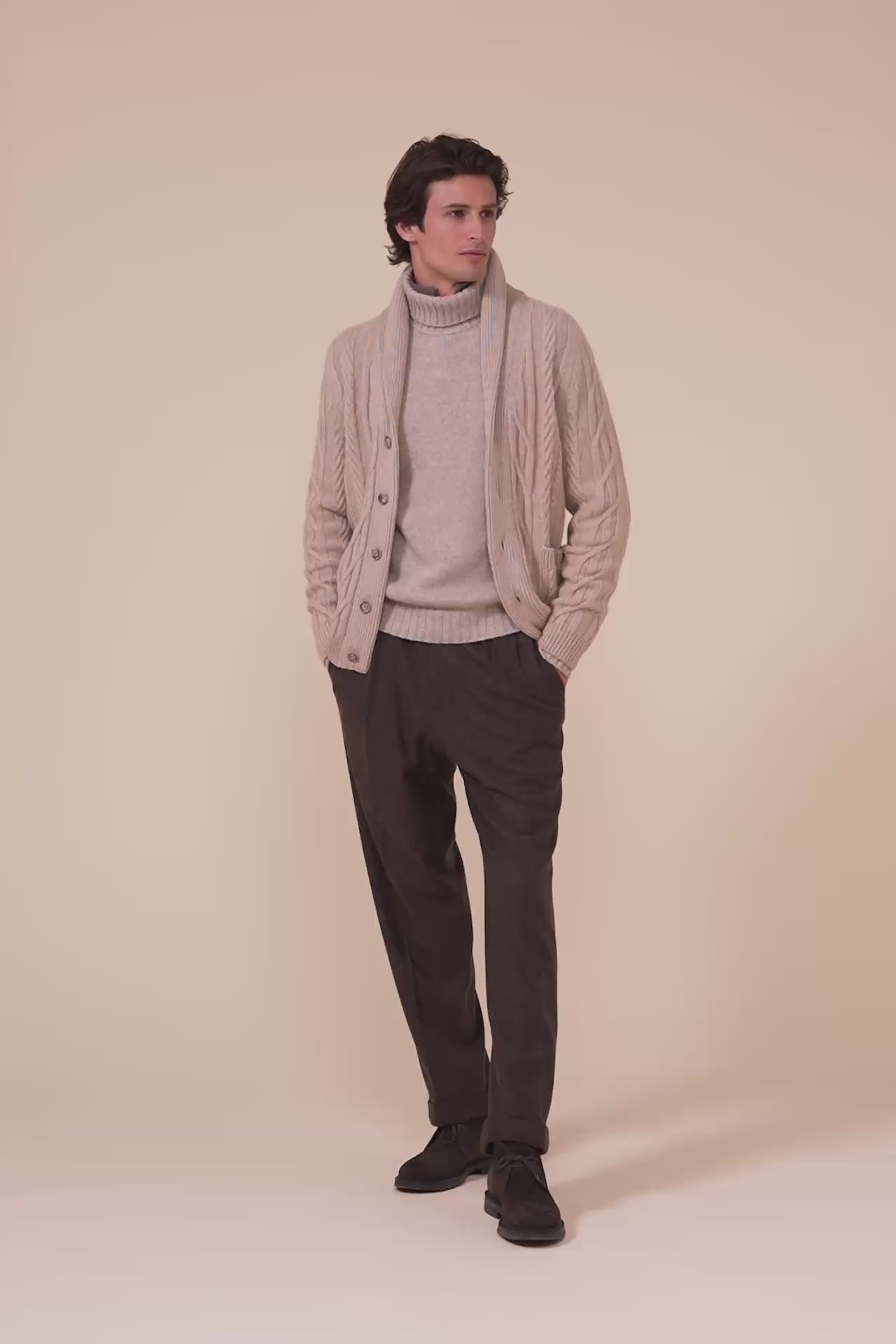 Marmolada cardigan in cahsmere con bottoni - ALMOND