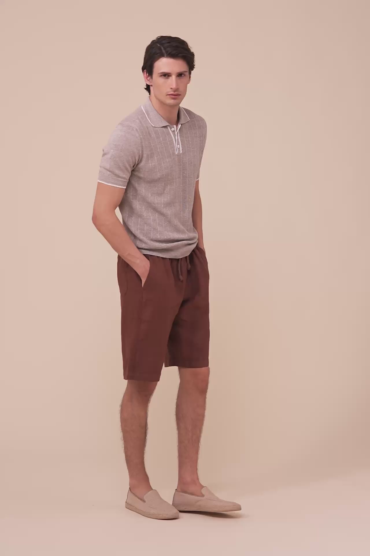 Dodo Cotton and Linen Ribbed Polo - CADETBLUE