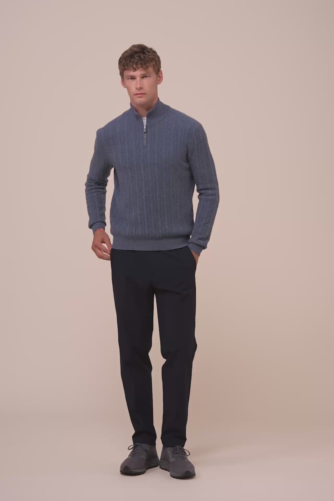 Livigno maglia a mezza zip in cashmere a trecce - LIGHTDENIM