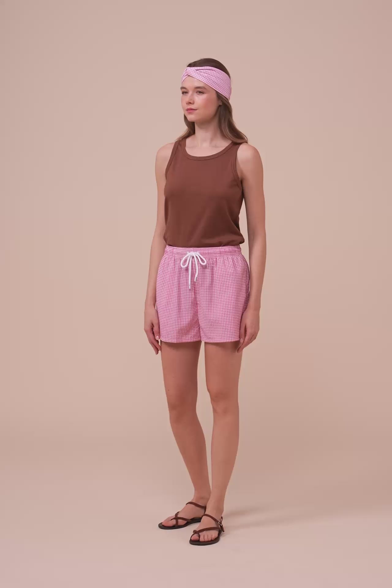 Panarea Seersucker Bermuda Shorts - Gingham Pattern - PETALPINK