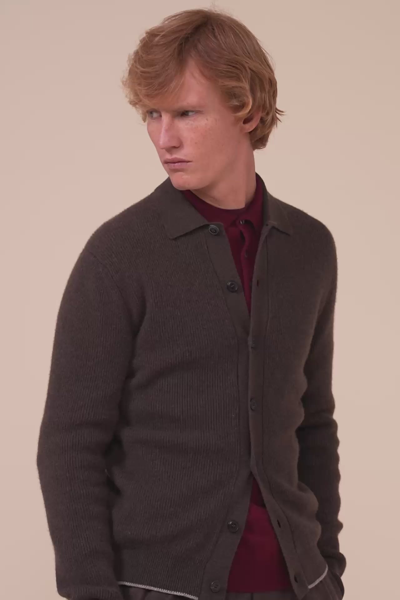 One Cashmere Knit Shirt - Bicolor - COFFEE