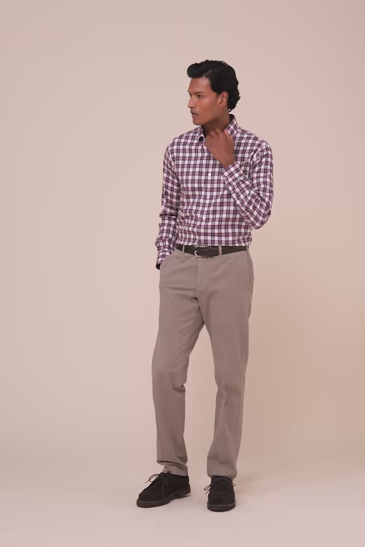Alberto camicia in flanella di cotone - MAROON