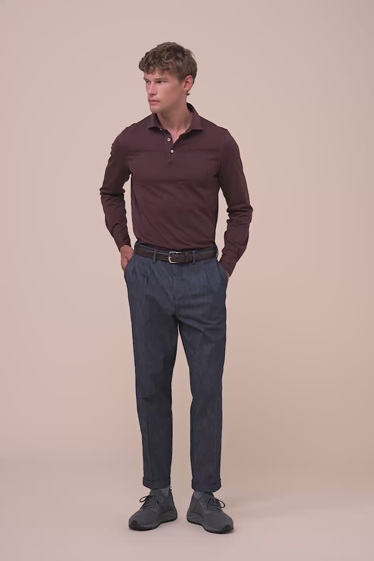 Zero polo a manica lunga in cotone organico - BURGUNDY