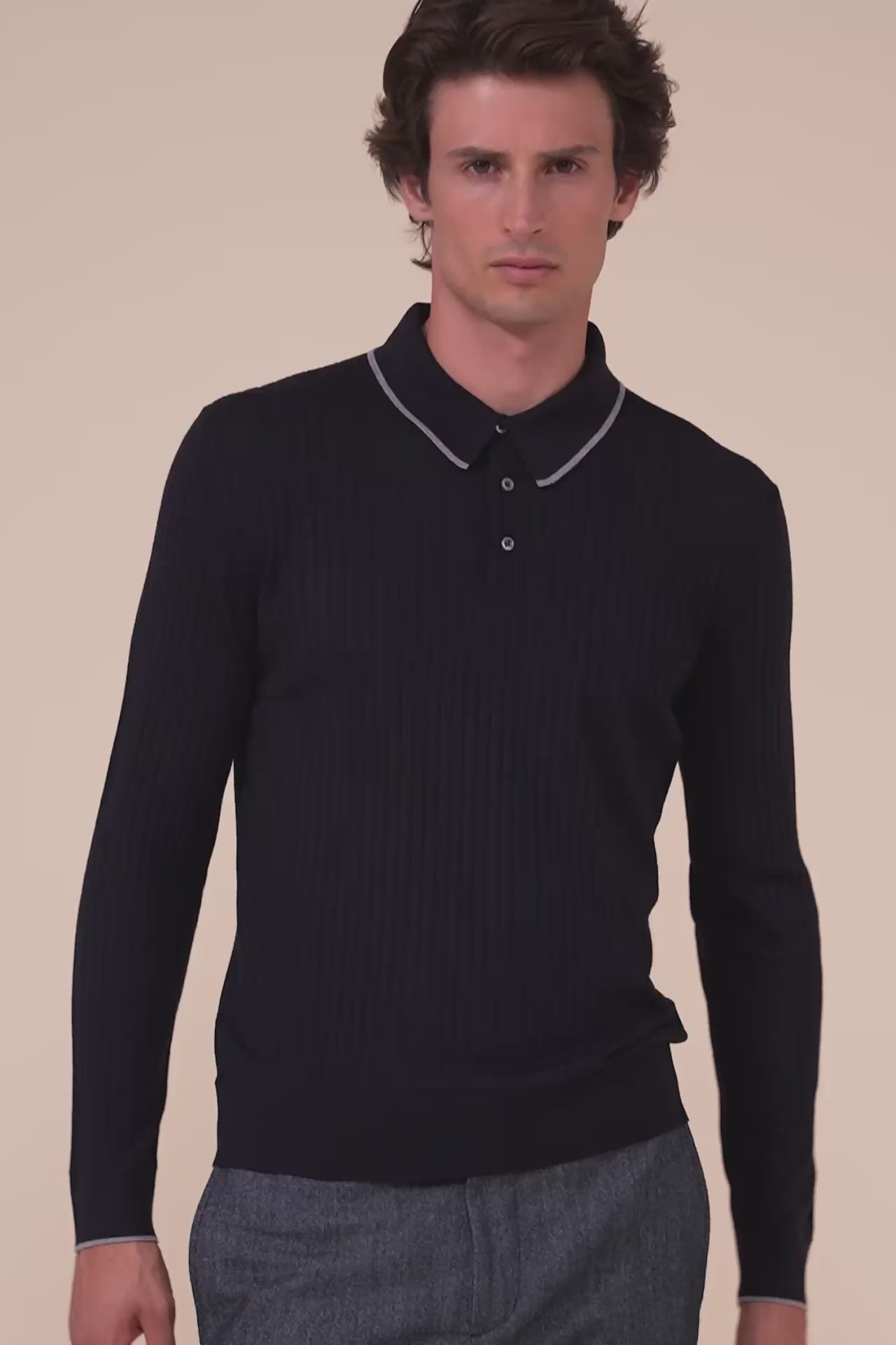 John Superfine Merino Wool Polo Shirt - MIDNIGHTBLUE