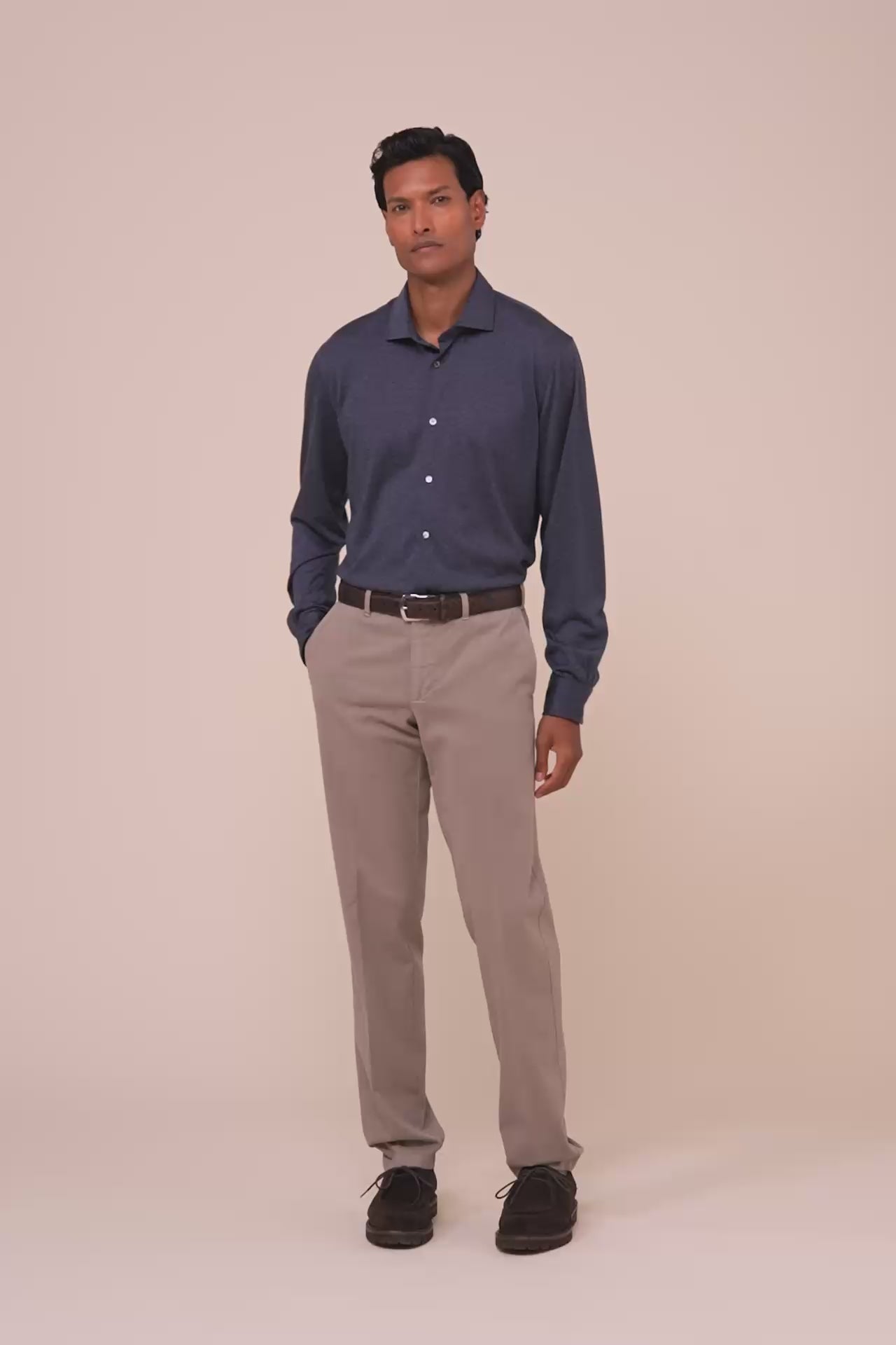Thomas camicia in jersey di lana - DARKBLUEMELANGE