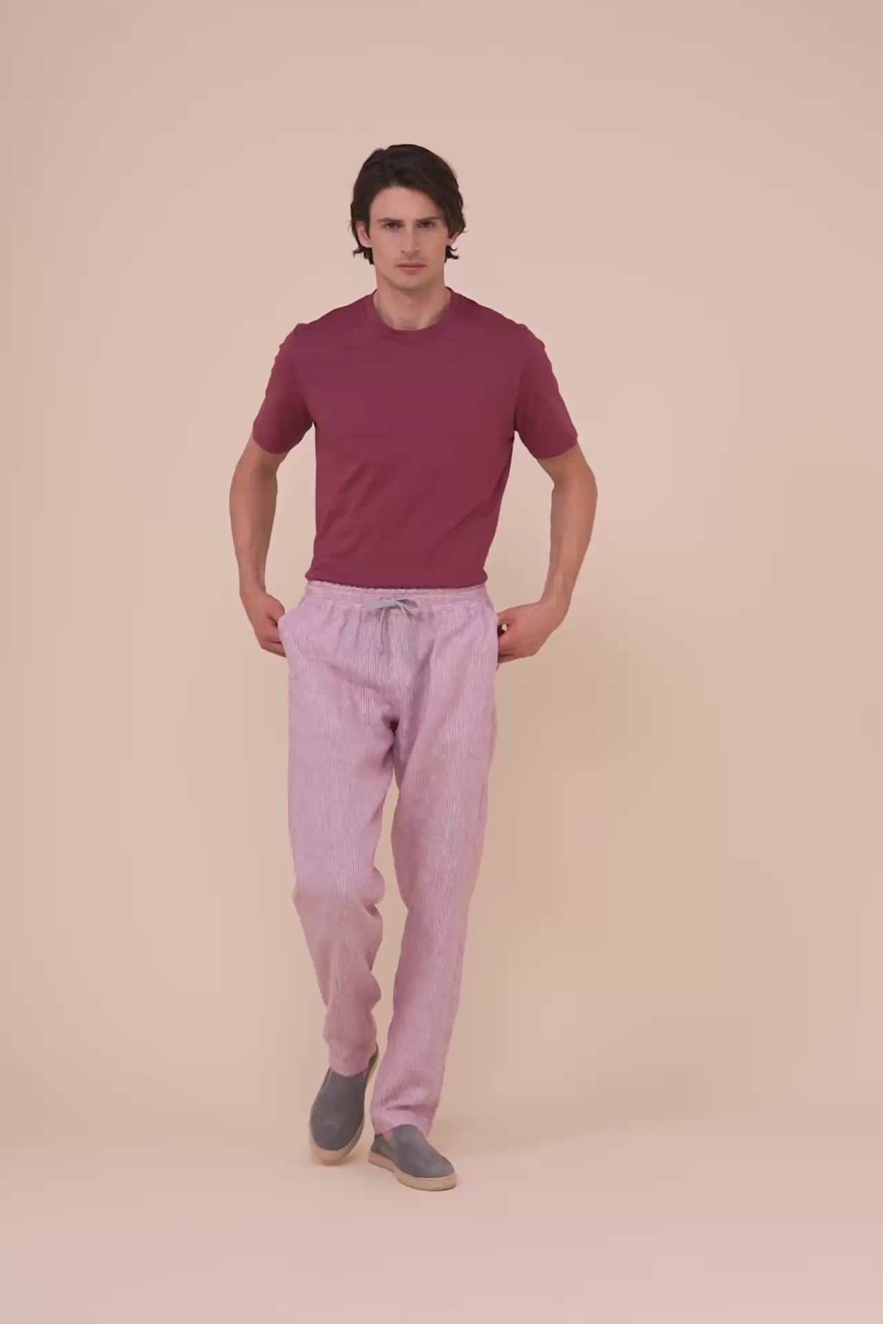 Bonifacio pantaloni in lino rigato - WAVEMELANGE