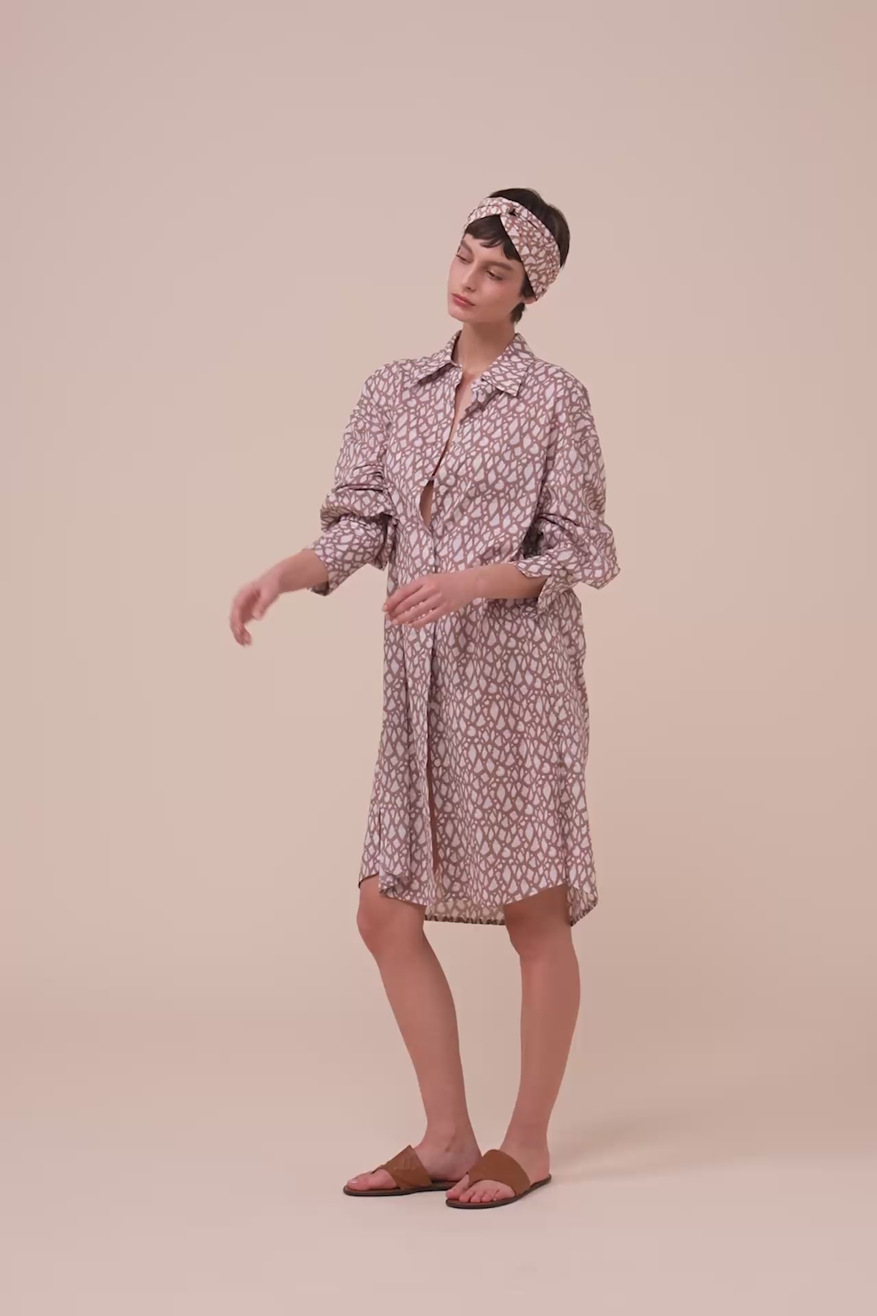 New Ade Printed Cotton Voile Overshirt - Shells Pattern - SIENNA