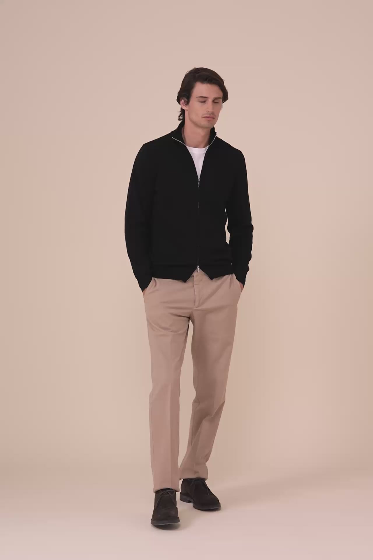Favonio maglia in cashmere a maniche lunghe con zip nei colori iconici - MIDNIGHTBLUE