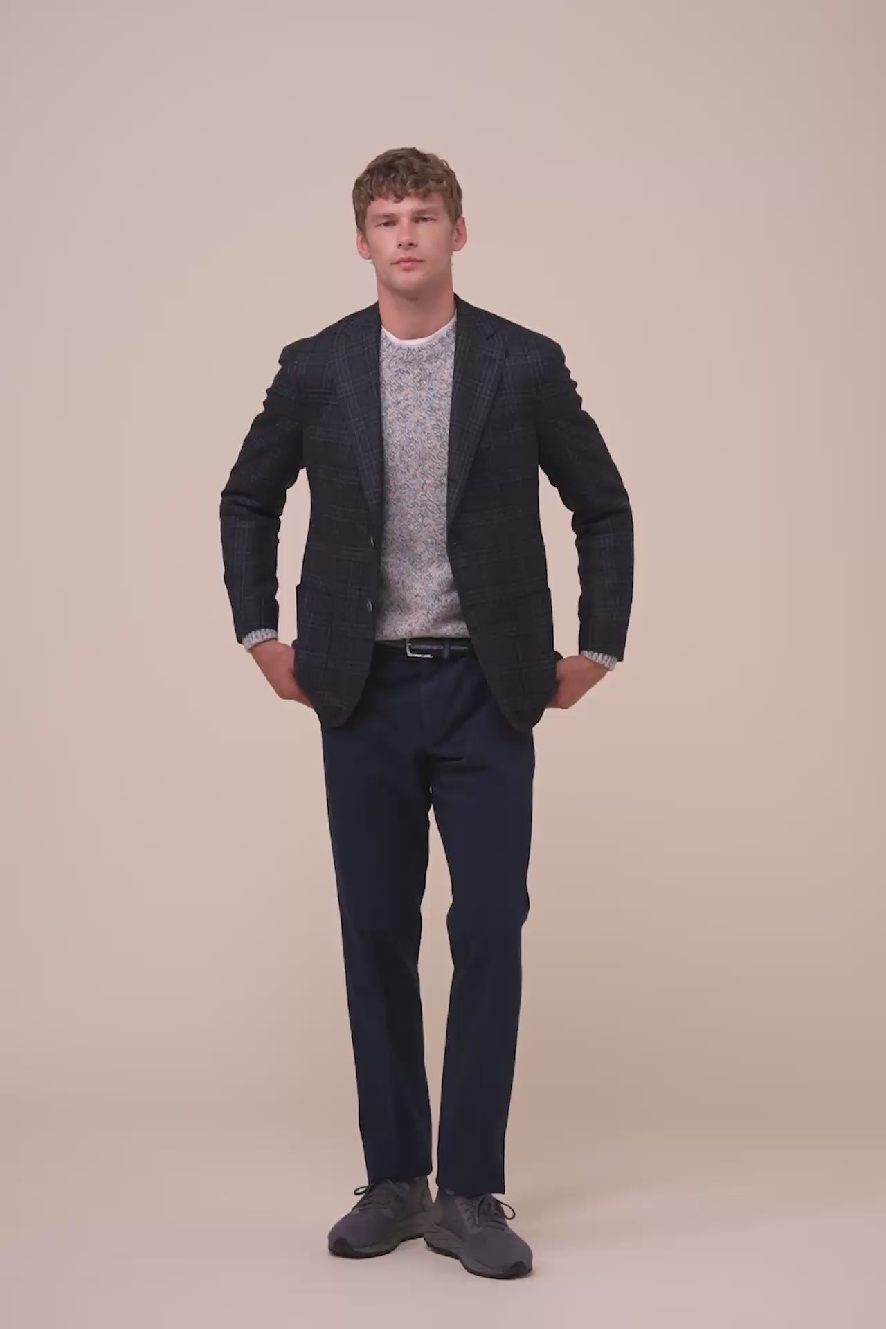 Cremona blazer monopetto in cashmere jack - MIDNIGHTBLUEMELANGE