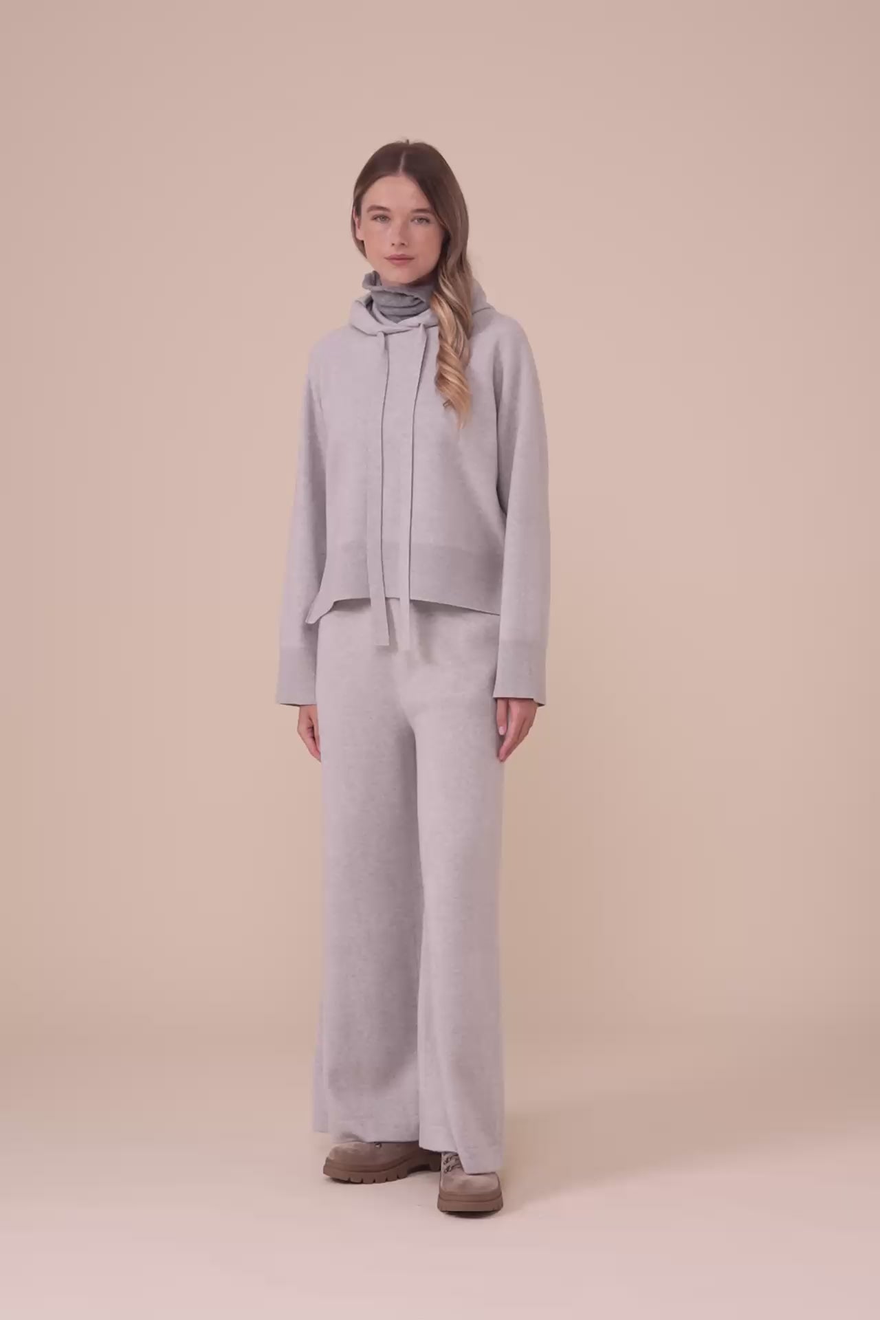 Ammonite pantalone in lana Merino Geelong a gamba larga - LIGHTGRAY