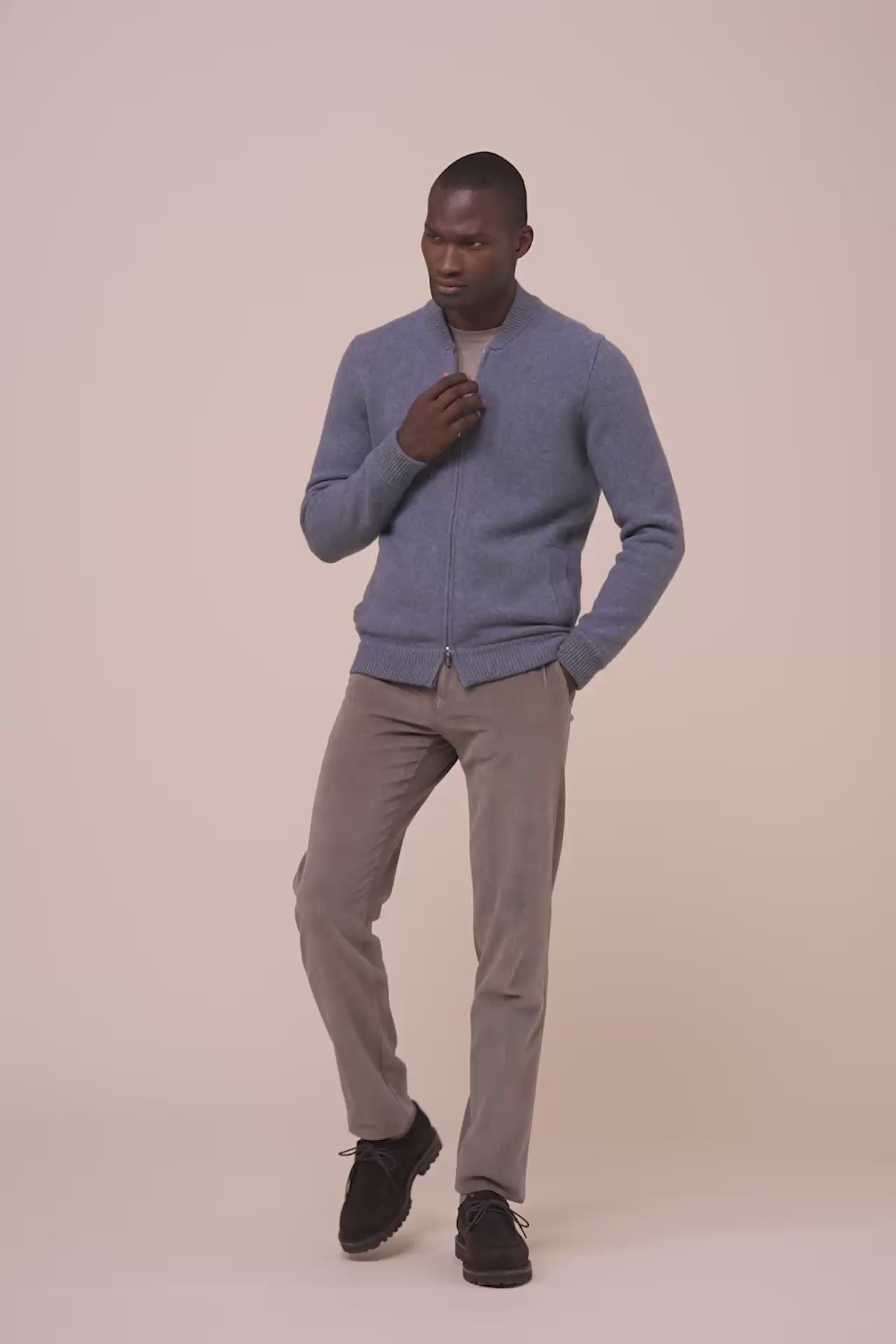 Berkley Wool and Cashmere Full Zip Sweater - LIGHTDENIM