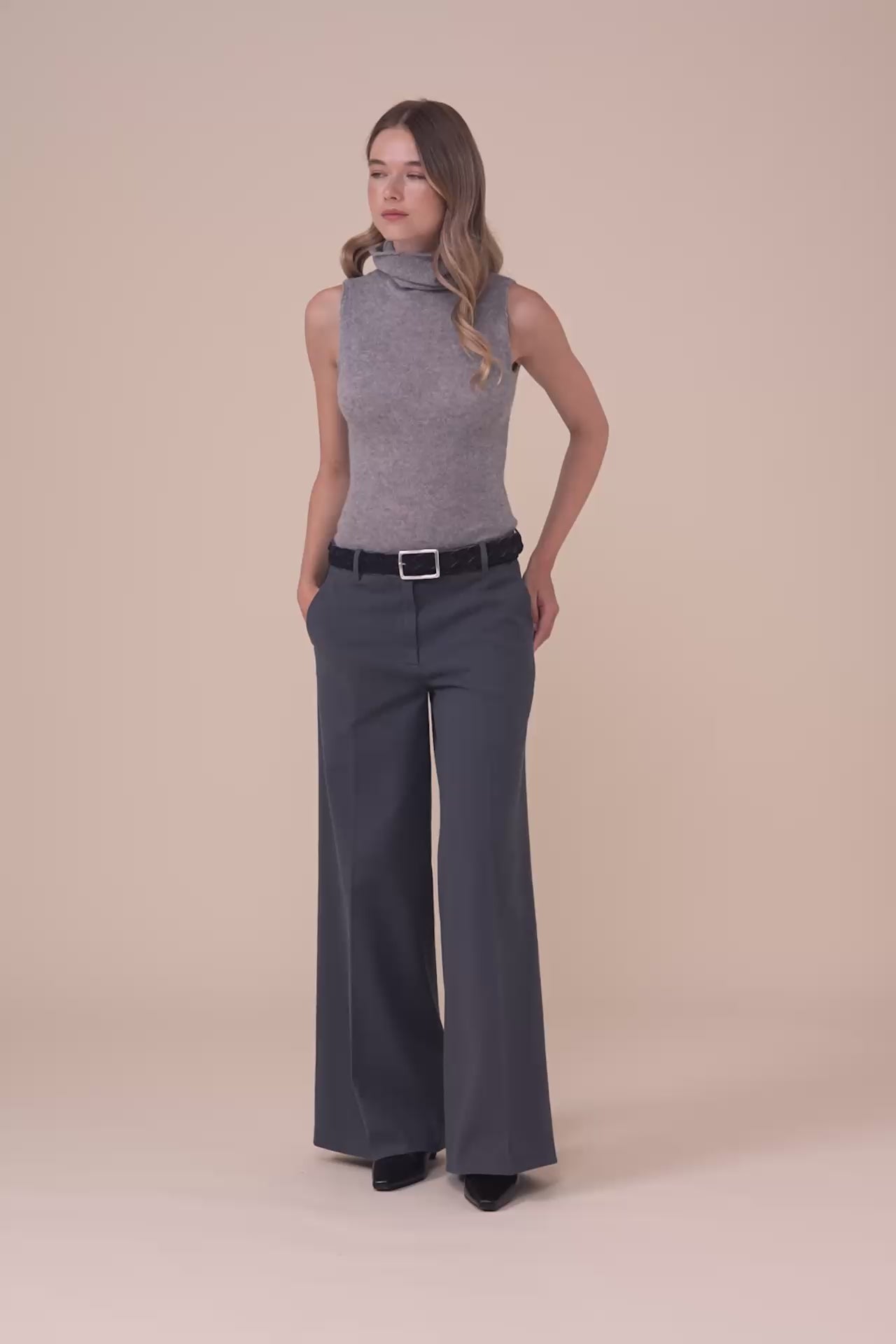 Gloria pantaloni a gamba ampia in gabardine di cotone e cashmer - TITANIUM