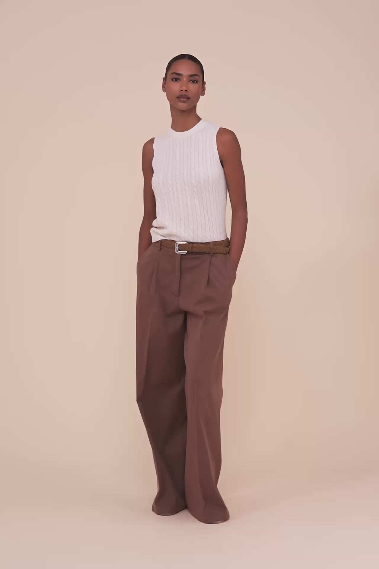 Pac Persia Cashmere Cable Sleeveless Top - ICE