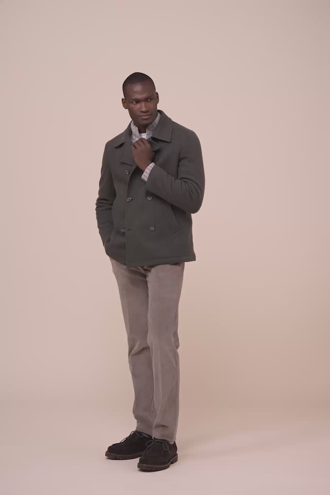 Peacoat caban doppiopetto in cahsmere flanel double - DARKOLIVEGREEN