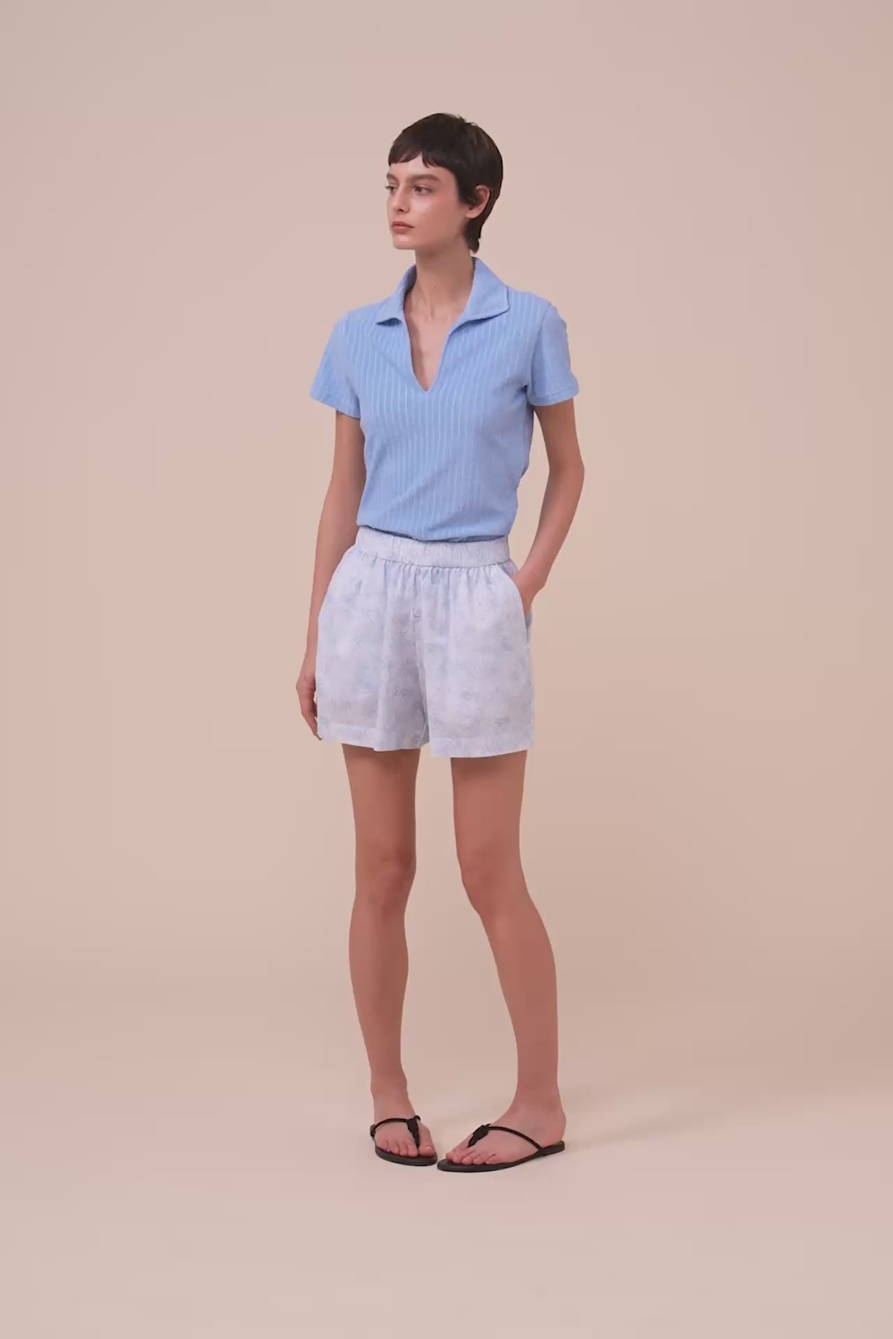 Maratea Printed Cotton Voile Shorts - Savannah Pattern - LIGHTSKYBLUE