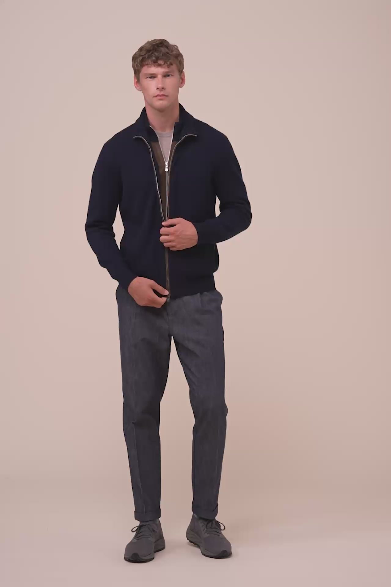 Arcano maglia in cashmere e suede con doppia zip - MIDNIGHTBLUE
