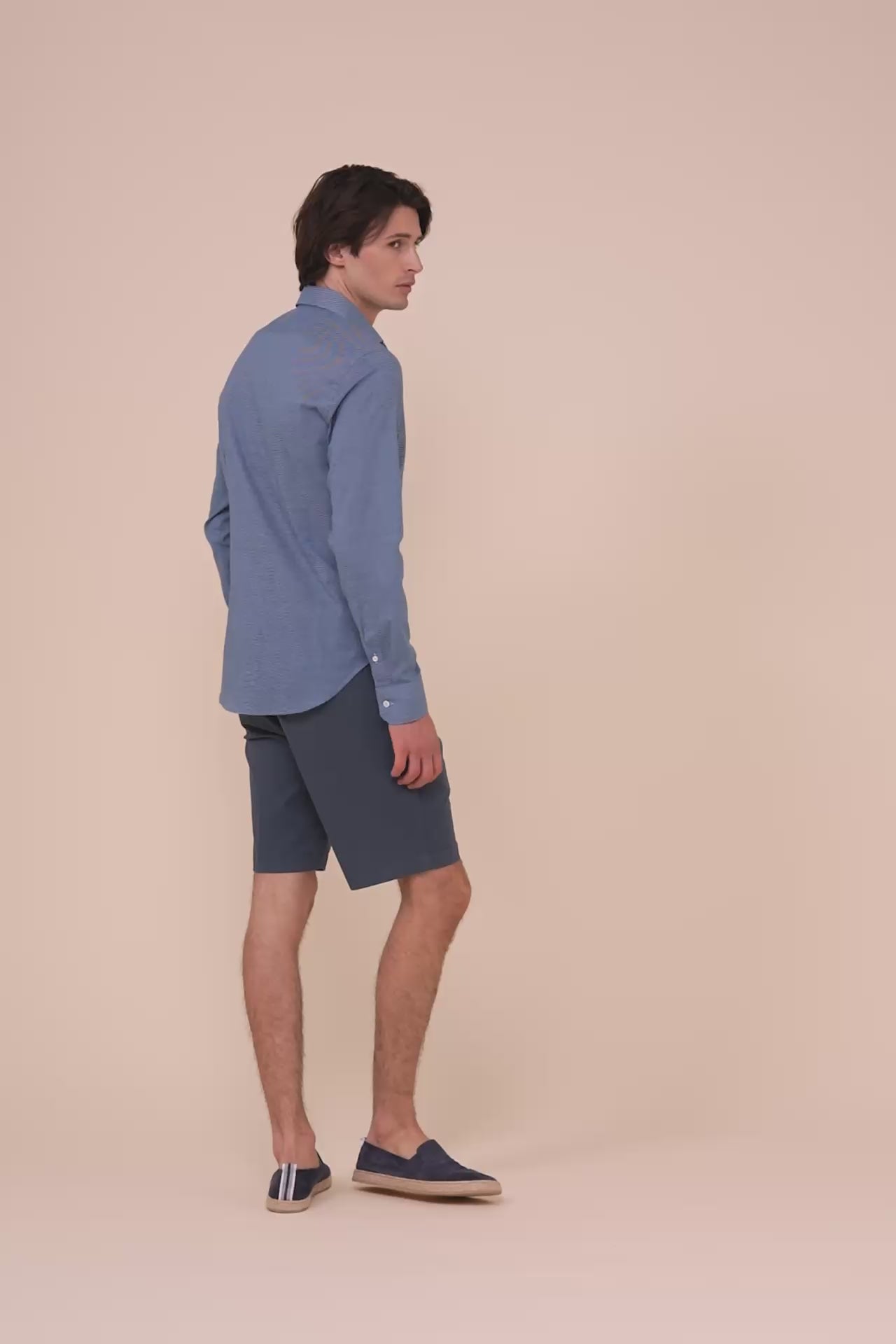 Sean Cotton Voile Printed Shirt - Mini Dash Pattern - MIDNIGHTBLUE