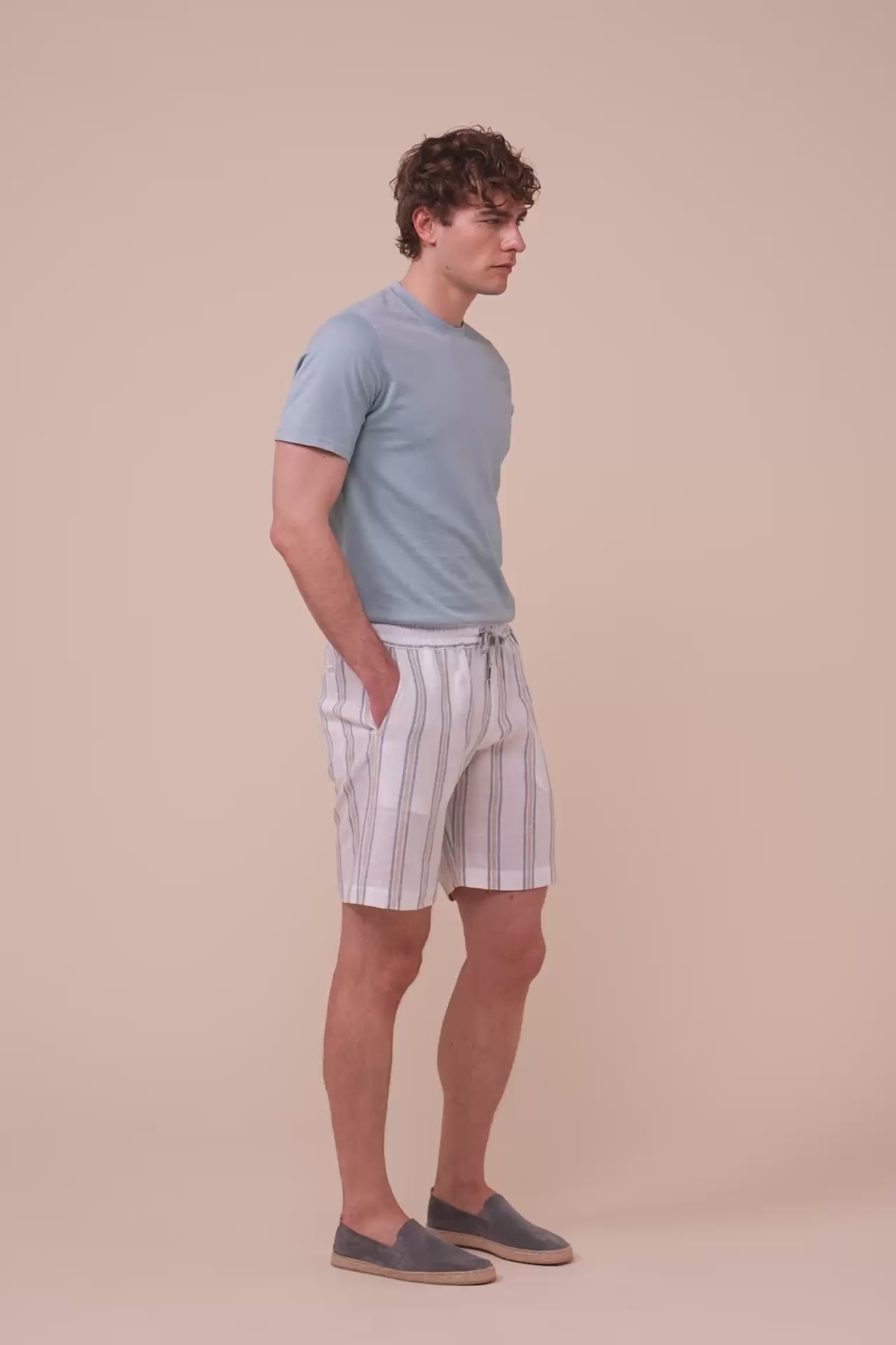 Alfa Miami Linen Striped Shorts - WHITE