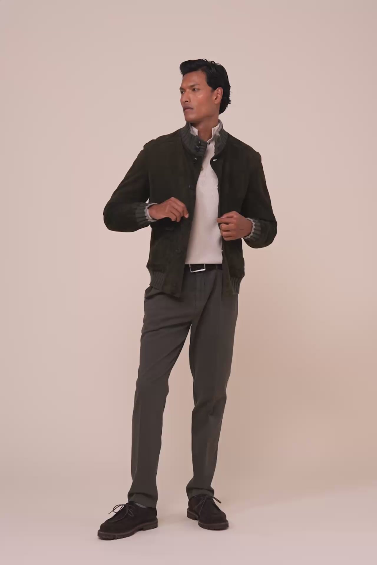 Verbier bomber in suede imbottito in cashmere  - DARKOLIVEGREEN