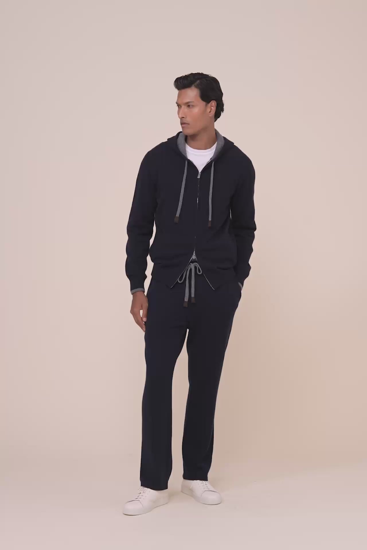 Davis felpa con cappuccio e zip in maglia di cashmere - MIDNIGHTBLUE