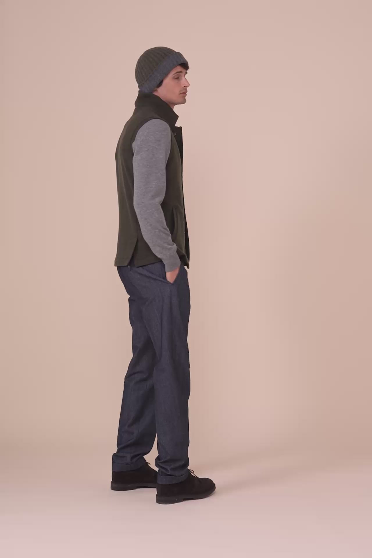 Double Cashmere Beanie - Bicolor - OLIVEGREENMELANGE