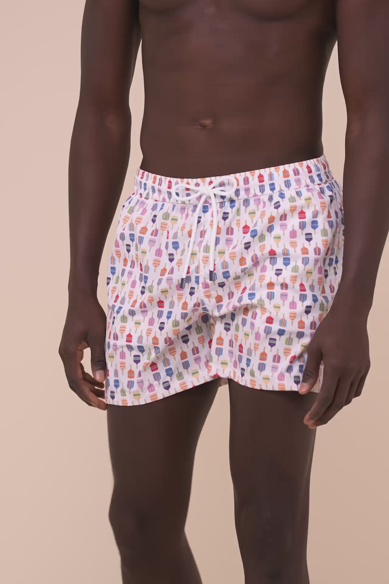 Madeira - The Sustainable Swim Trunks - Padel Racket Pattern - WHITE