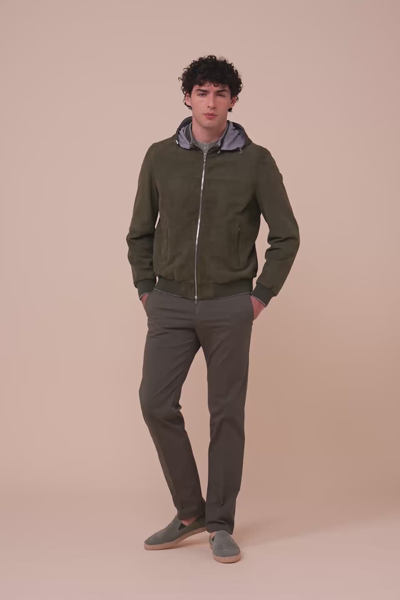 Vienna Suede Hooded Zipped Jacket - DARKFOREST