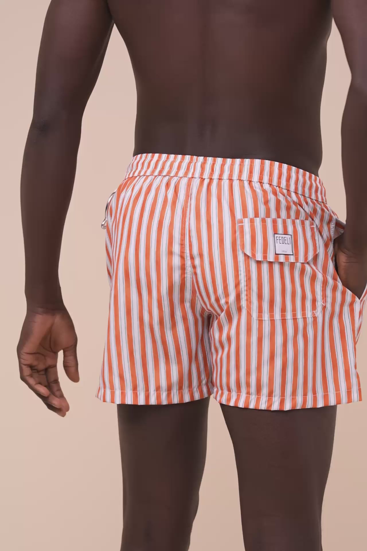Madeira - The Sustainable Swim Trunks - Riviera Stripe Pattern - ORANGE