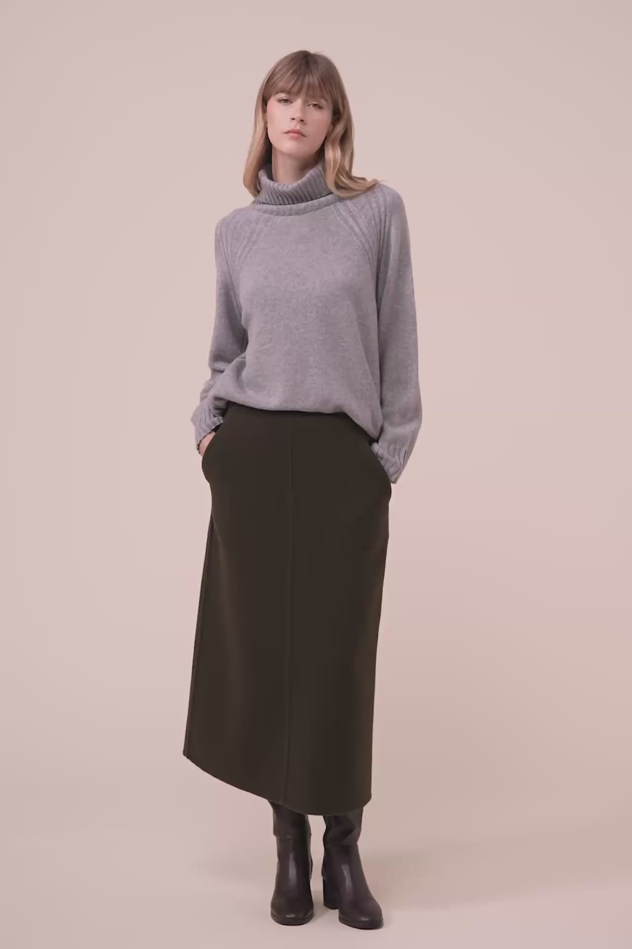 Magdalena gonna a matita in lana e cashmere - DARKOLIVEGREEN