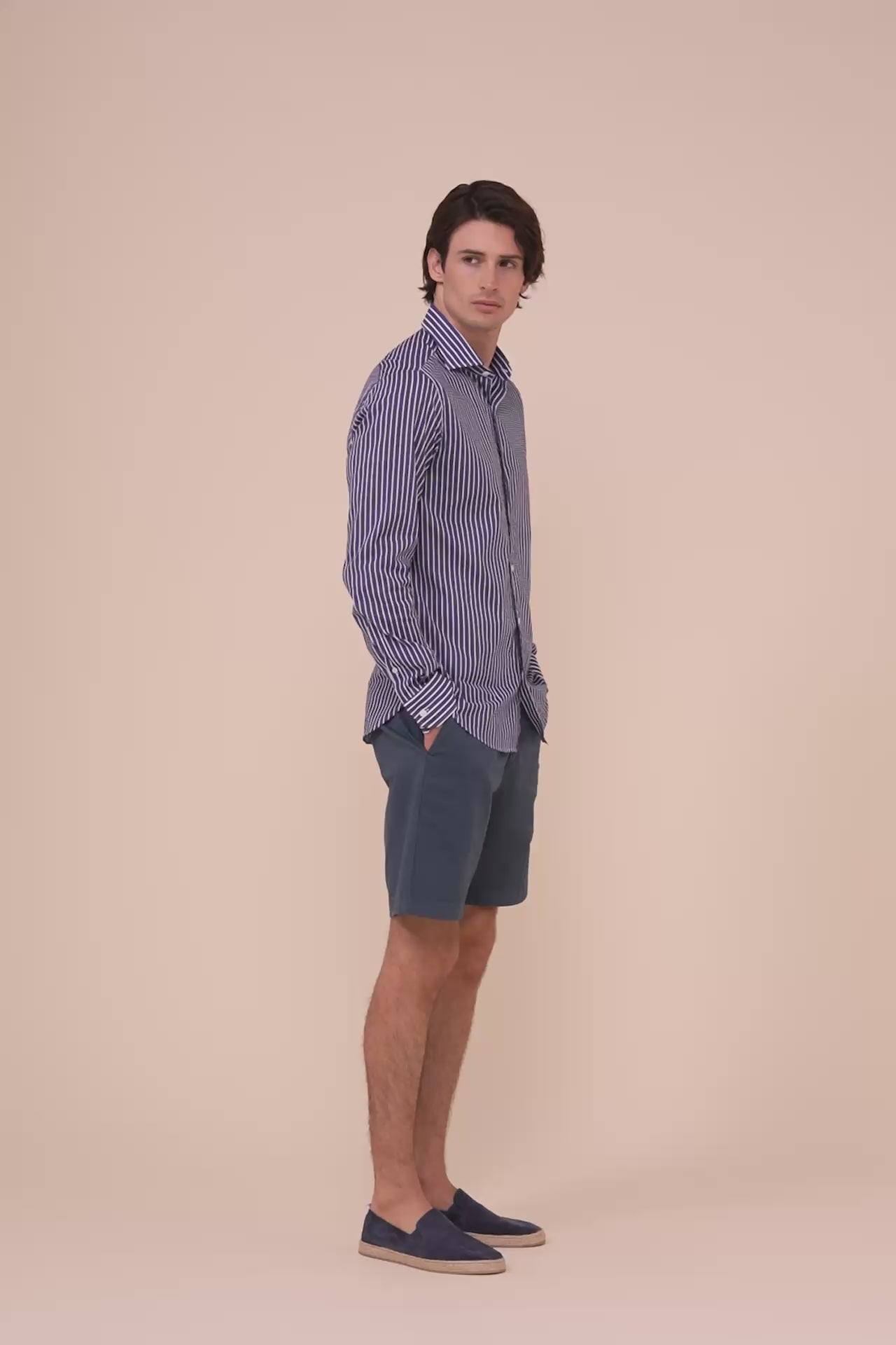 Sean camicia in voile di cotone - Fantasia a righe - DARKBLUE