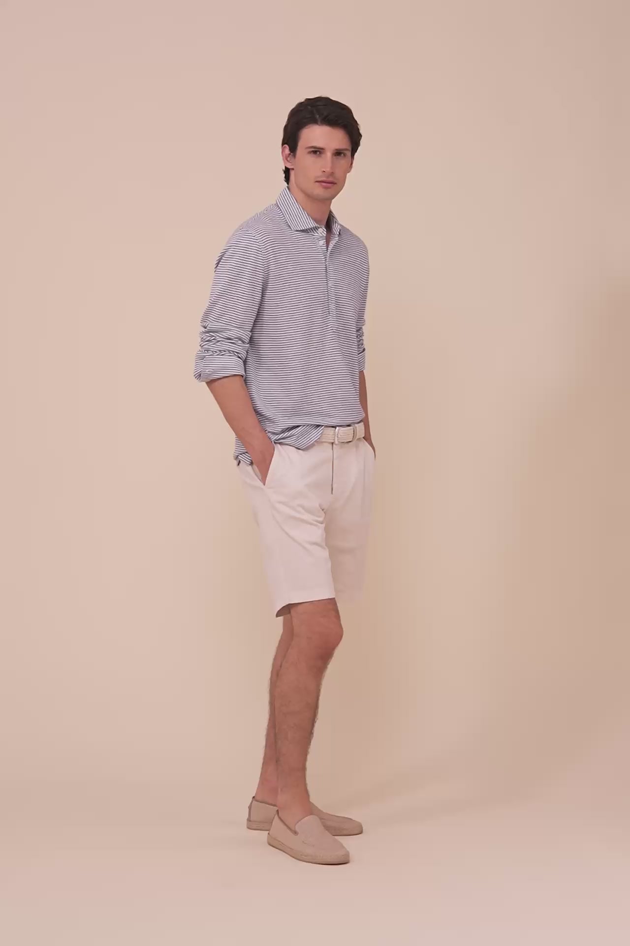 Five polo a maniche lunghe in cotone e lino rigato - WAVEMELANGE