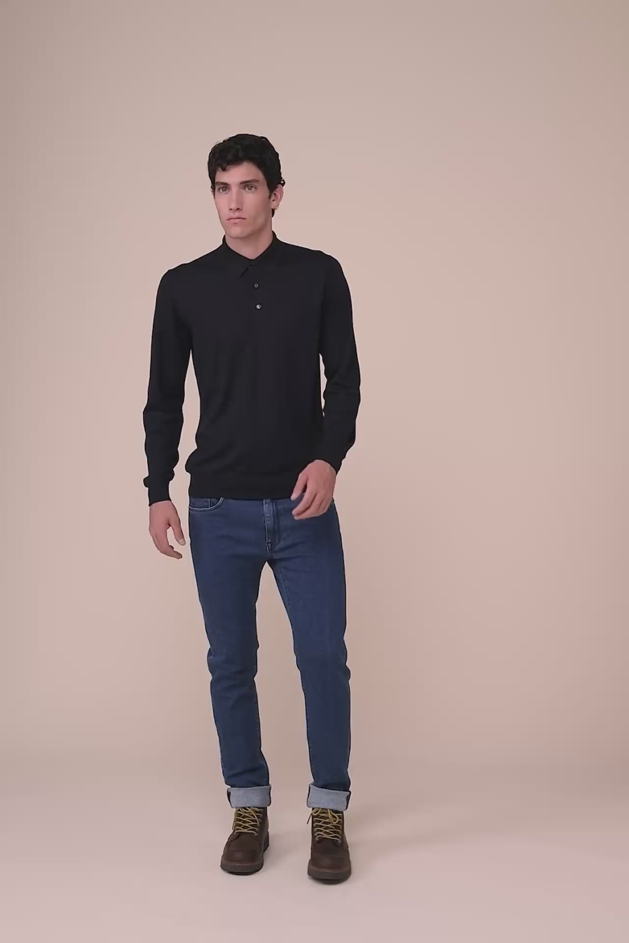 Sportman Superfine Wool Knit Polo in iconic colors - MIDNIGHTBLUE