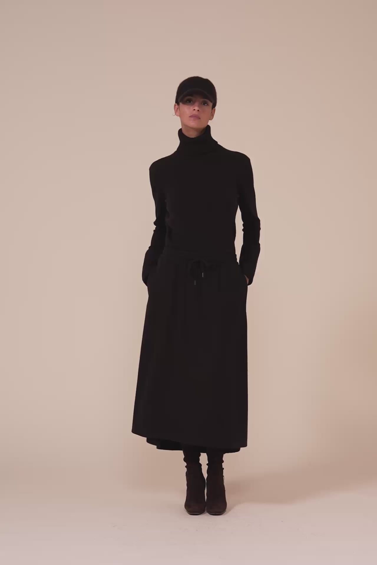 Amelie gonna midi in cashmere flanel - DARKCHOCOLATE