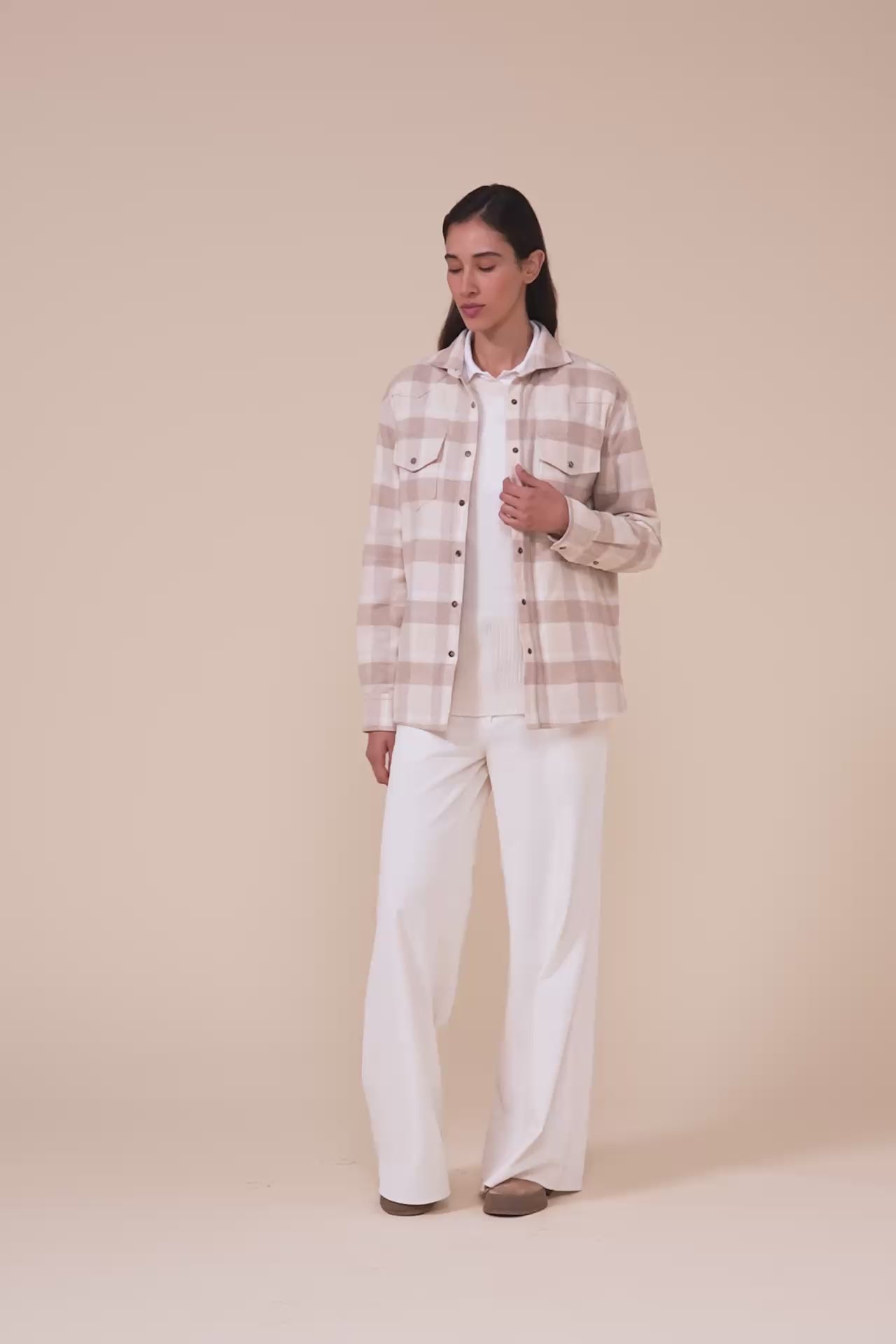Dylan Cotton Flanel Padded Overshirt - ALMOND