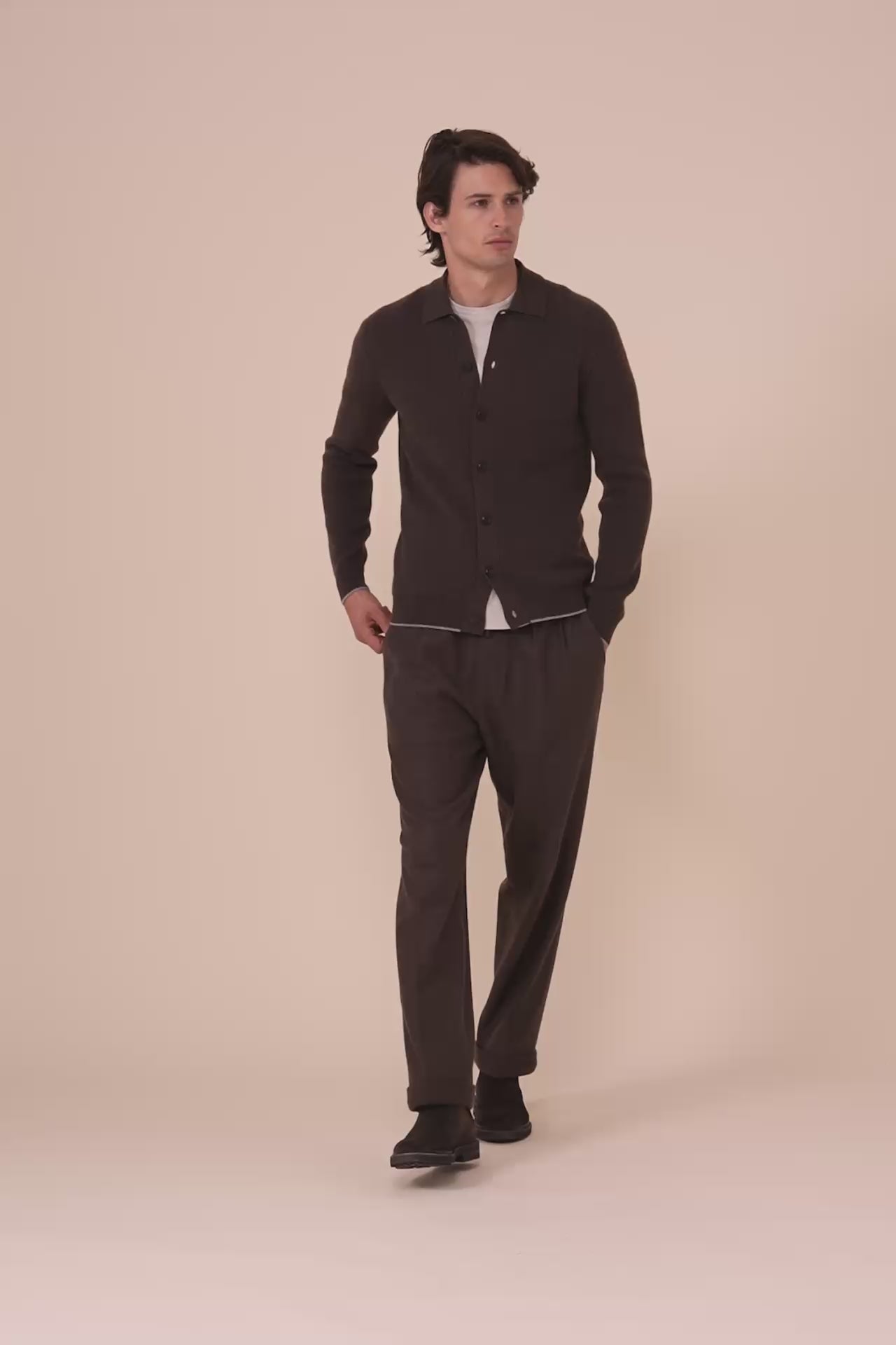 One Cashmere Knit Shirt - Bicolor - COFFEE