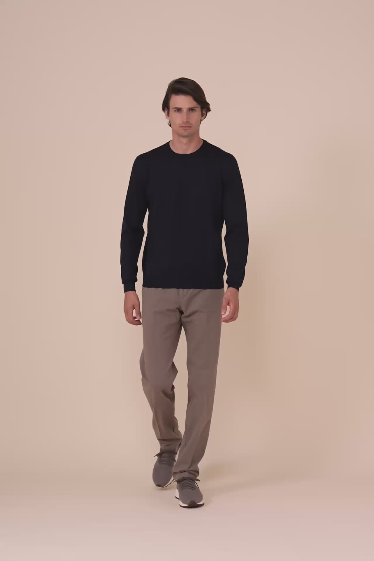 Argentina Cashmere Silk Crewneck in iconic colors - MIDNIGHTBLUE