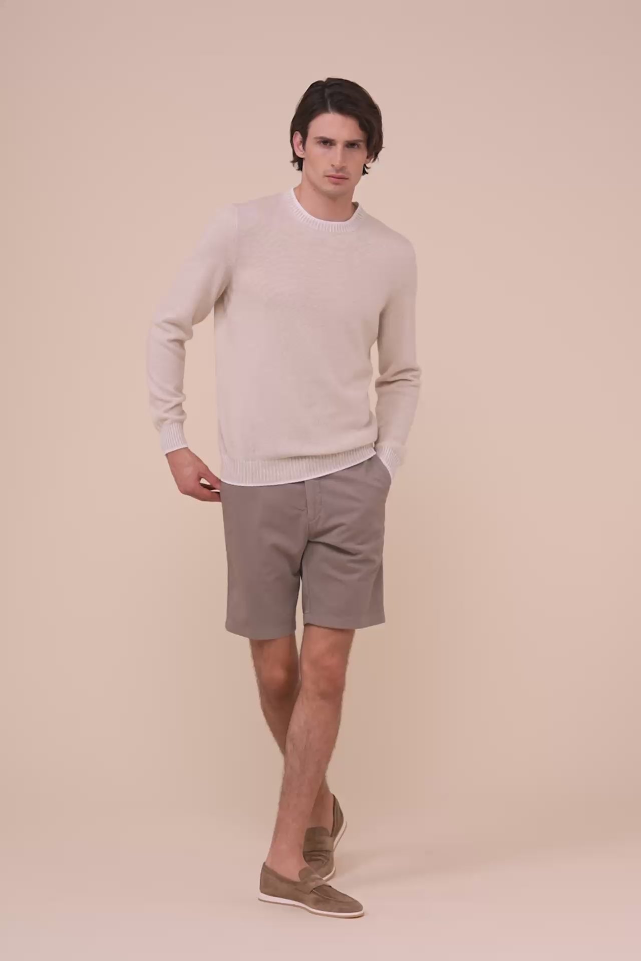 Argentina Van maglia girocollo in cashmere spring - Bicolore - CREAM