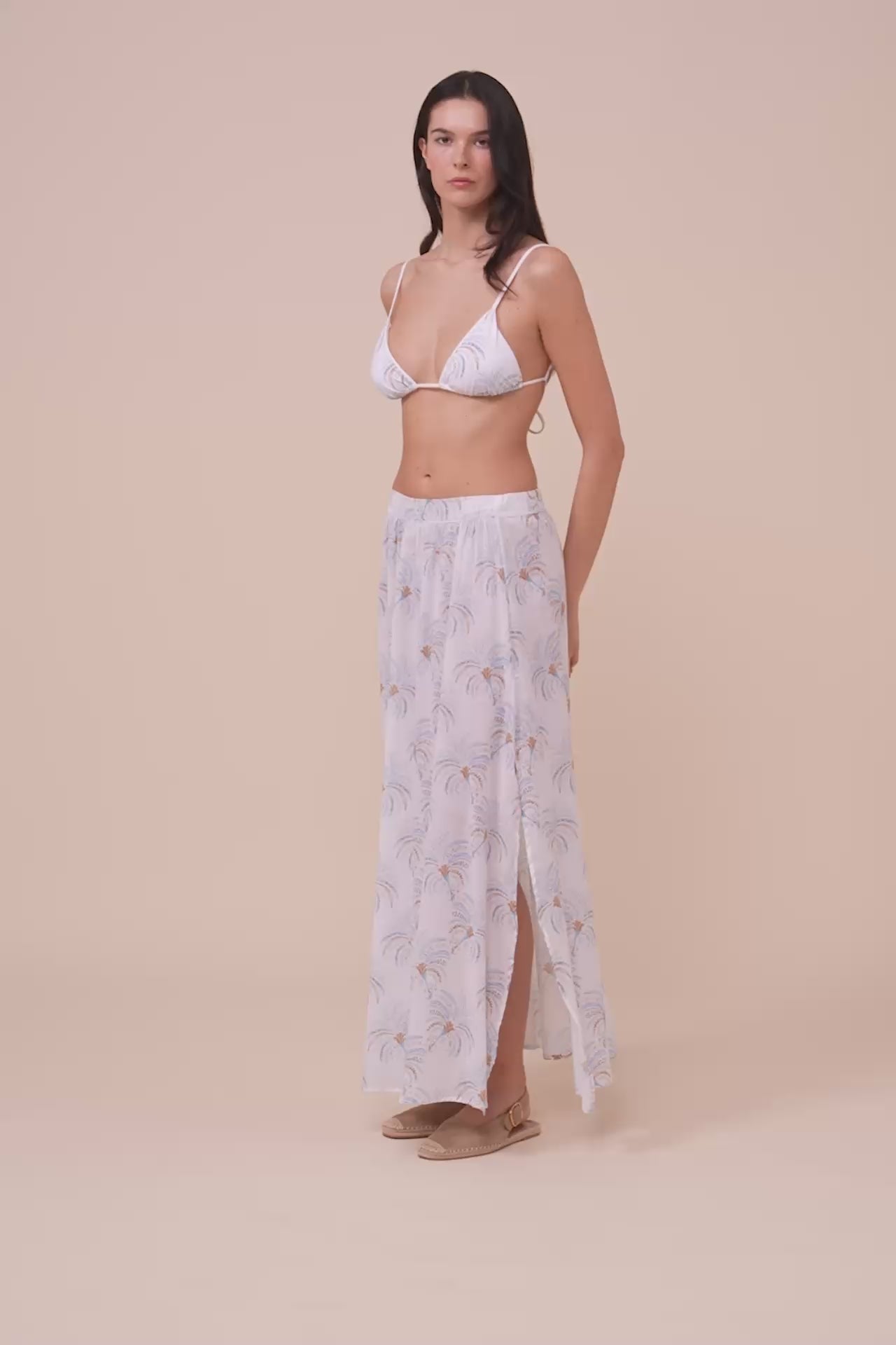 Ustica Printed Cotton Voile Skirt - Palms Pattern - CORNFLOWERBLUE