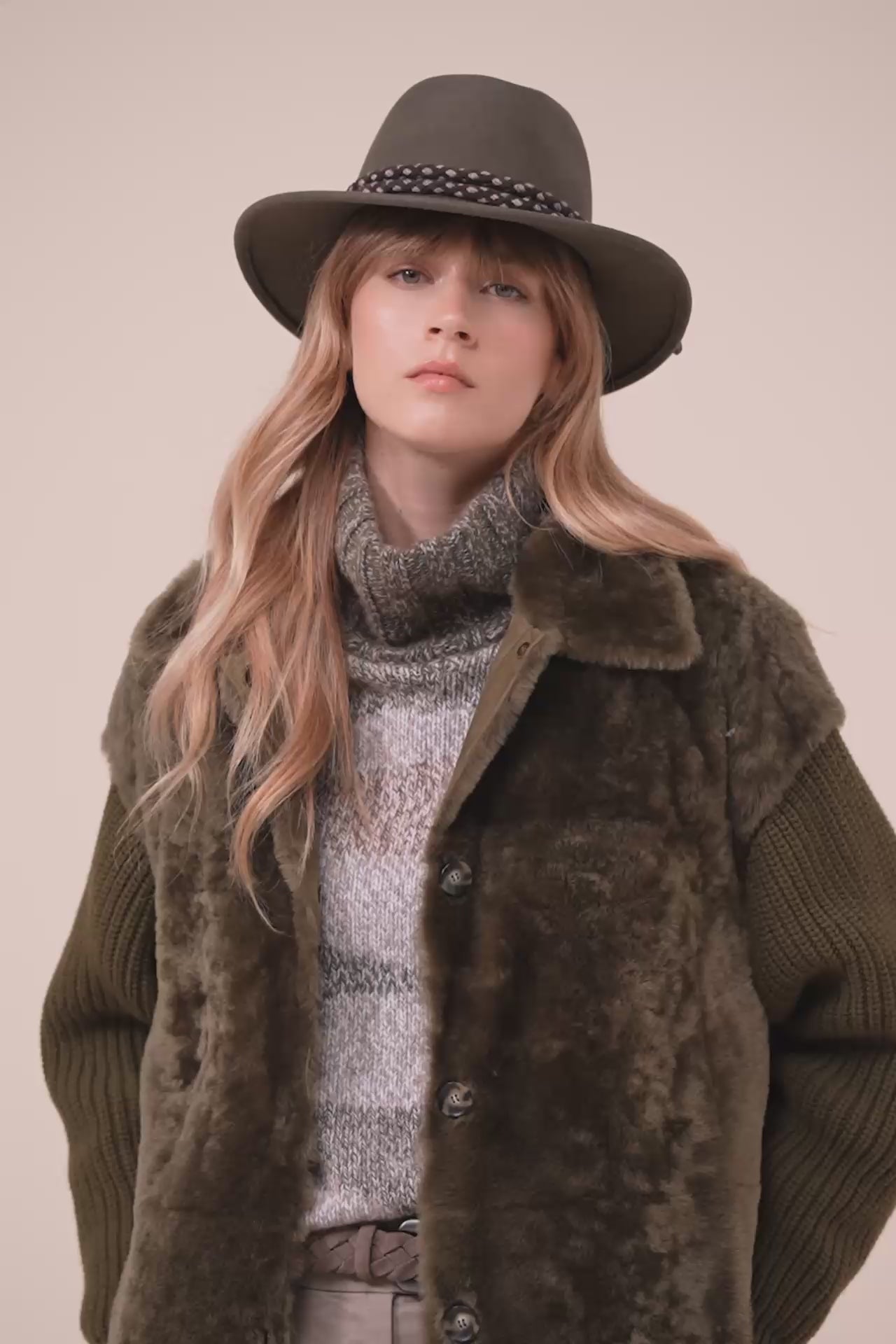 Kansas cappello fedora in lana e cashmere - OLIVEGREENMELANGE