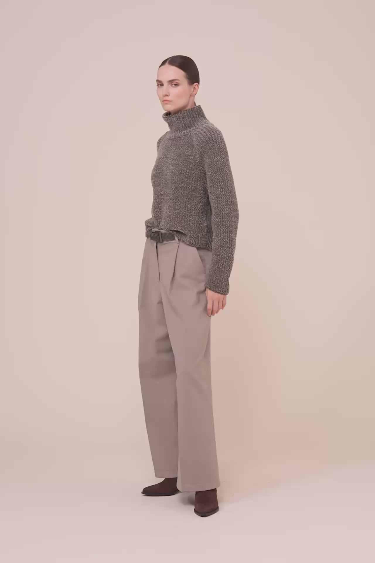 Carlo pantaloni a gamba ampia in Twill Old - GREIGE