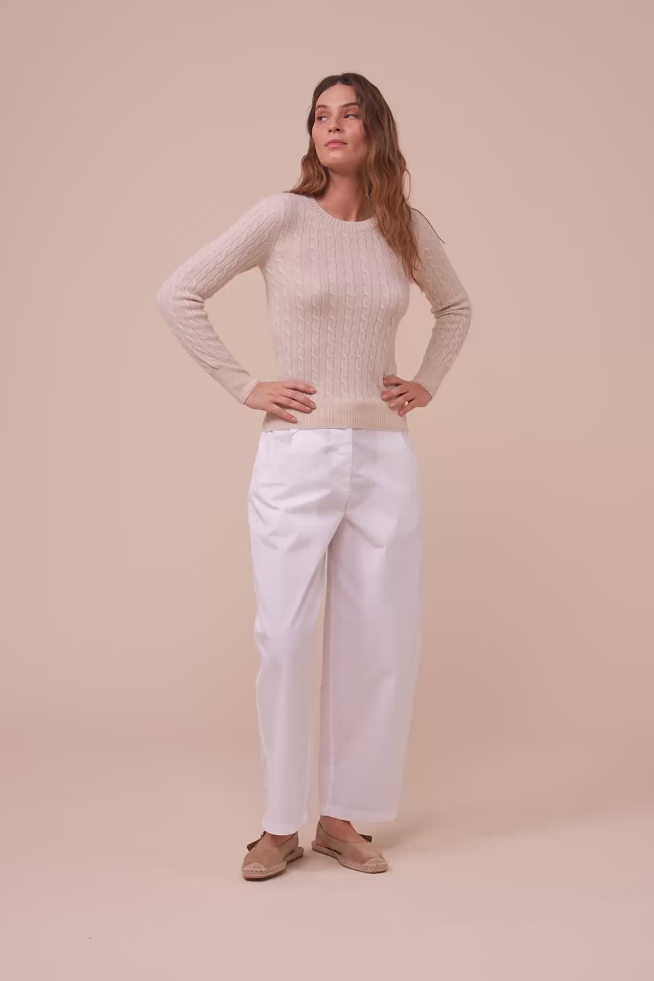 Franz Persia maglia a girocollo in cashmere a treccia - CREAM