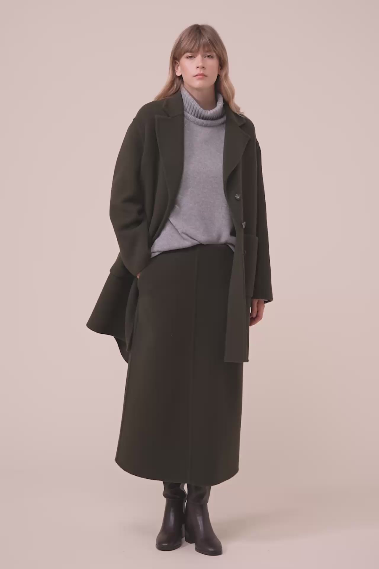 Ximena cappotto corto in lana e cashmere - DARKOLIVEGREEN