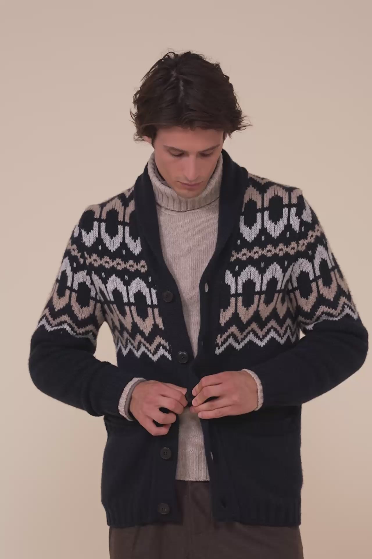 Aprica cardigan jacquard in cashmere piuma  - MIDNIGHTBLUE