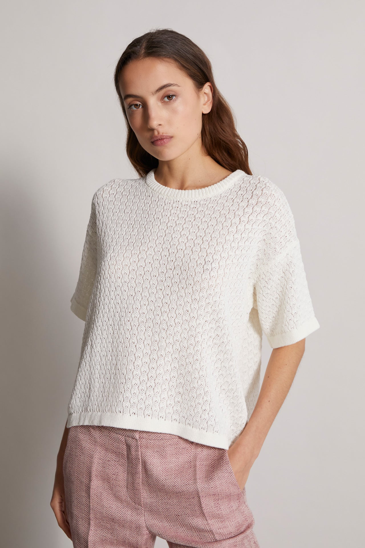 Racale knitted t-shirt in cotton linen blend