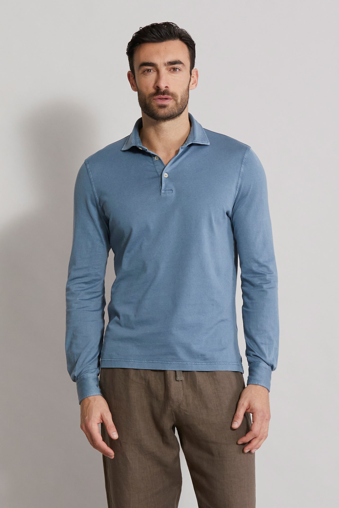 Zero long-sleeved polo in giza organic cotton jersey