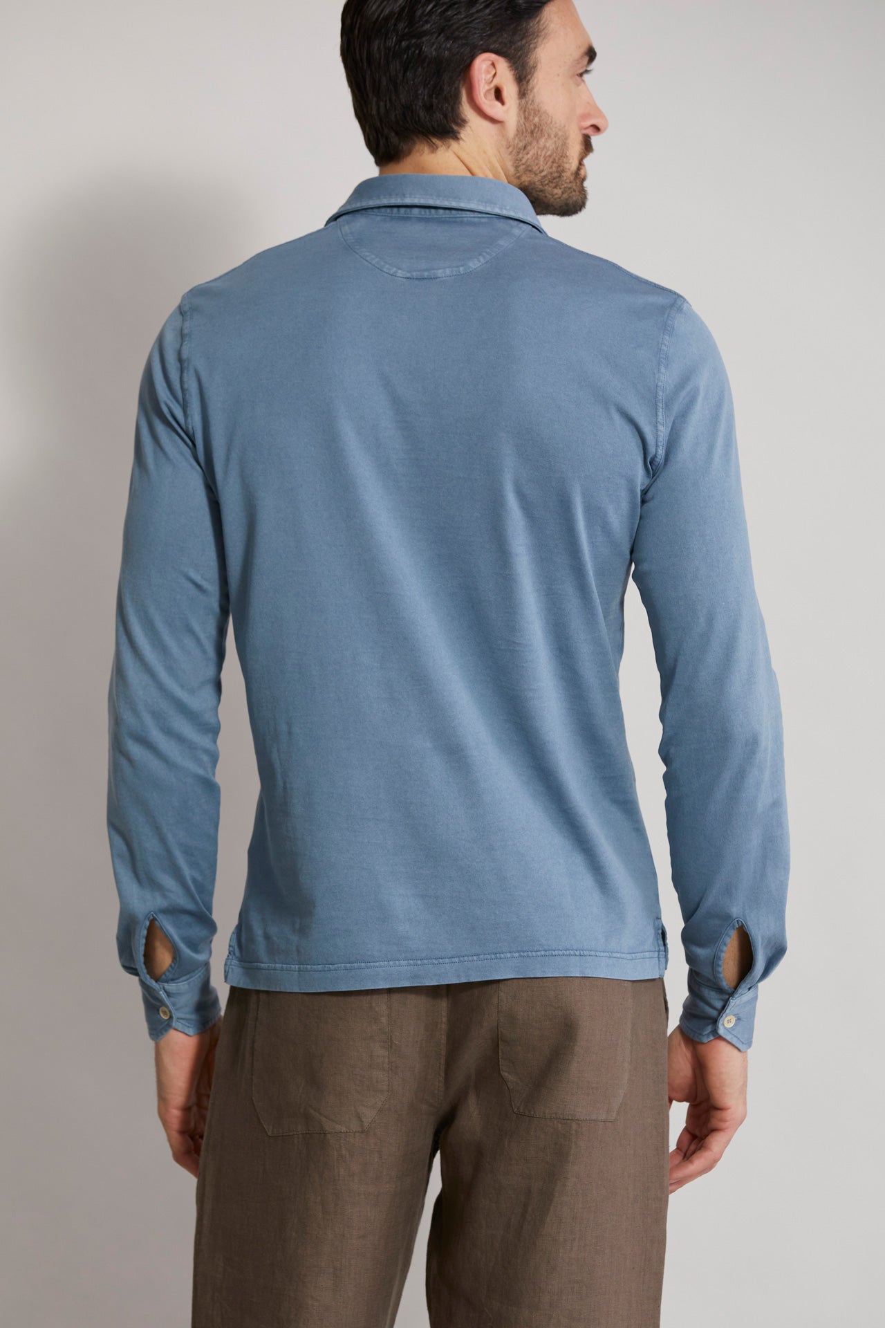 Zero long-sleeved polo in giza organic cotton jersey